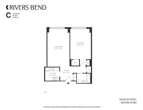 Floor plan for 1 bed, 1 bath, 814 sqft